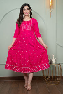 Vestido Anarkali Largo Estampado Floral Vintage para Mujer, Vestidos Casuales Maxi con Estampado Floral para Mujer - Product Image 2