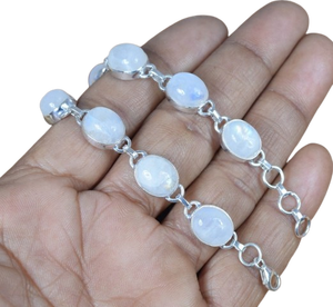 Estilo bohemio, pulsera de piedras preciosas de piedra lunar de Plata de Ley 925, joyería hecha a mano, pulsera de plata, joyería para mujer, regalo de boda - Product Image 1