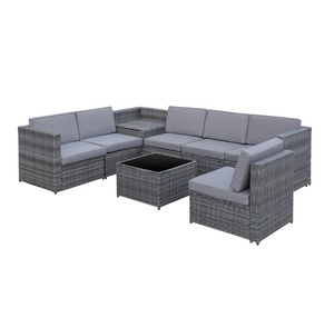 SF00003 Direct factory in Vietnam Modern <b>Sofa</b> 8Pcs Villa Patio <b>Rattan</b> Set <b>Outdoor</b> Furniture with black tempered glass - Product Image 2
