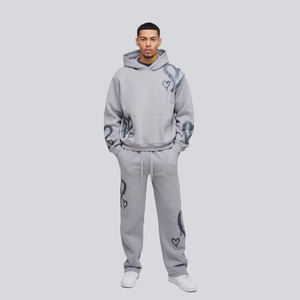 Survêtement décontracté à coupe régulière, en coton et polyester, à capuche, style streetwear, logo personnalisé, fermeture éclair, survêtement d'hiver unisexe - Product Image 4