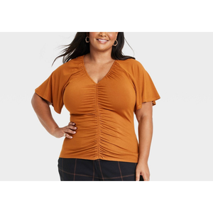 เสื้อถักแขนสั้นเอวเข้ารูปสำหรับผู้หญิง Ava & Viv สีบรอนซ์ ไซส์ 2X - Product Image 2