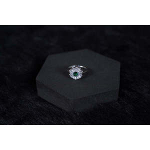 NOVAMART Fine <b>SILVERINGS</b> 925 STERLING GEMSTONE <b>RING</b> <b>Emerald</b> Cut Diamond Geometric Pattern Rhodium Plated 10K Gold for Engagement - Product Image 1