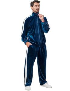 Venta al por mayor logotipo personalizado de 2 piezas con cremallera de cuello redondo chándales de terciopelo de lana pesada para hombre - Product Image 3