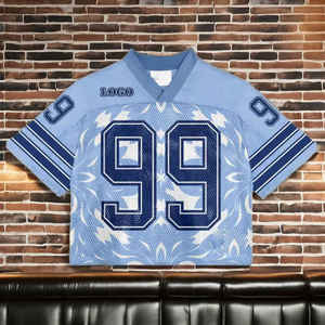 Maillot en maille surdimensionné imprimé personnalisé unisexe rétro football Boxy haut court maillot blanc football mode t-shirts - Product Image 1