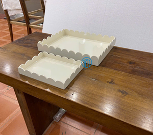 Plateaux en laque à bords festonnés crème de luxe Ensemble de plateaux décoratifs de service et d'organisation du Vietnam - Product Image 3