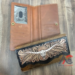 Nouveau concepteur de femmes célèbre marque usiné à la main en cuir de vachette taureau Longhorn Long portefeuille affaires embrayage voyage porte-passeport - Product Image 1