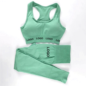 Logotipo personalizado caliente Color sólido moda ropa deportiva Yoga deportes gimnasio ropa Fitness mujeres Yoga Fitness 2 piezas conjunto - Product Image 3