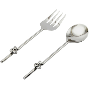 Ensemble de serveurs à salade en acier inoxydable avec poignée en forme de nœud - Product Image 6
