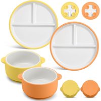 Ensemble d'assiettes et de bols pour enfants KEAN, base à ventouse antidérapante en silicone, passe au micro-ondes/lave-vaisselle, assiette en céramique, design moderne