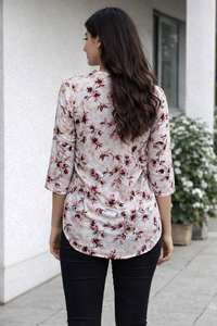 เสื้อทูนิคผ้าเรยอนแขน 3/4 ลายดอกไม้สำหรับผู้หญิง - Product Image 4