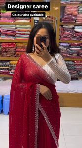 Meest Verkochte Faux Georgette Sequentie <span class=keywords><strong>Saree</strong></span> Met Mooie Blouse Voor Vrouwen Feest En Bruiloft Gelegenheid Uit India - Product Image 5
