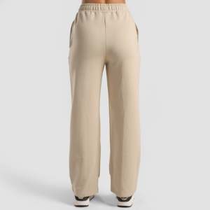 Pantalon large Optima formel (Beige) taille haute avec broderie décorative en tissu éponge élastique respirant, long et plissé froissé - Product Image 2