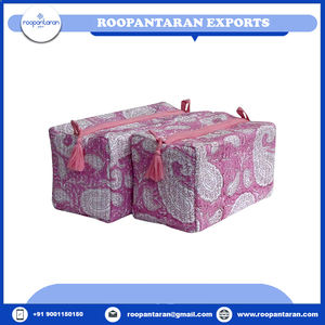 Cosmetic Bags <b>Cases</b> Travel Toiletry Indian Hand Block Printed Cotton Quilted With Padded Cotton Cosmetic Bag Set of 2 for Sale - Product Image 2