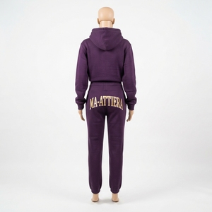 Conjunto de Sudadera con Capucha y Pantalones de Chándal de Forro Polar Morado para Mujer, Estilo Casual y Urbano - Product Image 3