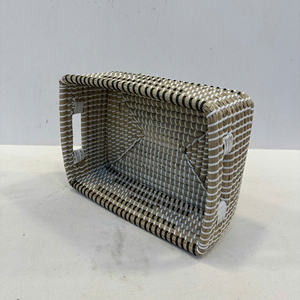 Panier rectangulaire de luxe en jonc de mer avec ficelle en PP, écologique, multi-usage pour le rangement - Product Image 5