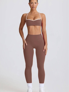 Ensemble d'entraînement de fitness respirant et antichoc, haut et short de sport, couleur unie, motif cœur de pêche, effet push-up pour le yoga - Product Image 2