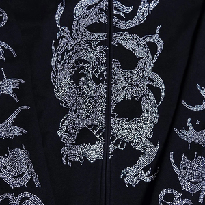 Sweat à capuche en polaire délavée vintage personnalisé pour hommes avec fermeture éclair au soleil en strass avec broderie d'appliques en détresse intense Streetwear pour l'hiver - Product Image 3