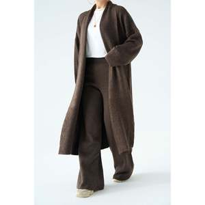 Coffee Melange <b>Open</b> <b>Front</b> Shawl Collar <b>Cardigan</b> - Product Image 3