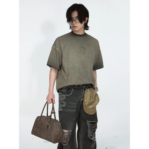 Men's Summer Fashion Baggy Drop Shoulder Short Sleeve Oversized Acid Washed T-Shirt 100% Cotton Streetwear Style Jersey Fabric - Product Image 1