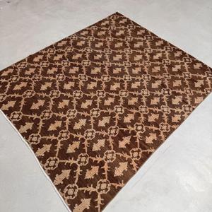 5.9x7 ft Vintage Turkish <b>Wool</b> Rug <b>Brown</b> Beige Patchwork Abstract Design with Latex Backing - Product Image 3