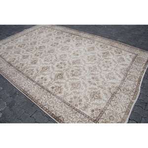 Tapis turc vintage, tapis de 6,8 x 10,7 pieds, tapis en laine gris et blanc à pois - Product Image 2