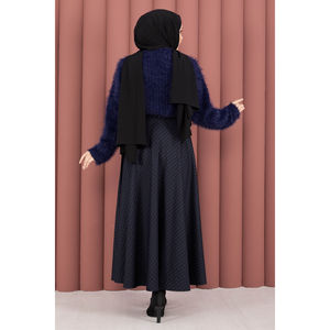 Falda de tela suave índigo con estampado de guinga, cintura natural, tela transpirable, estilo casual, diseño de botones, estampado digital, largo hasta la rodilla, cintura con logo. - Product Image 5