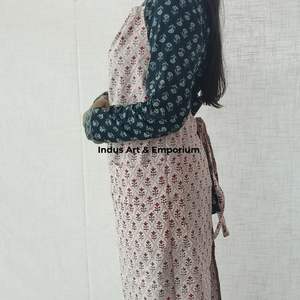 Hand block printed Cotton Linen <b>Kitchen</b> <b>Apron</b> High Quality 100% Linen Long <b>Apron</b> for Cooking - Product Image 3