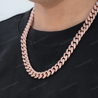 Cadena de eslabones cubanos Miami de oro blanco chapado en oro de 10/14/18 quilates de 12 mm, personalizada al por mayor, de 16-24 pulgadas, con moissanita totalmente engastada.