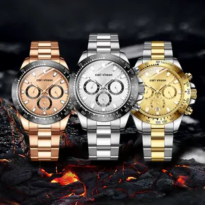 Hot Sale Men Chronograph Watches Calendar Stainless Steel Bands Quartz Watch Sport Waterproof Gift Relojes Wristwatches For Men