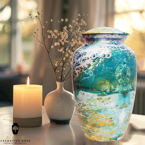 Elegant Meena Coated Aluminum Cremation <b>Urns</b> Ocean Engraving Cremation <b>Urns</b> <b>Large</b> & Keepsake cremation <b>urn</b> for human ashes - Product Image 6