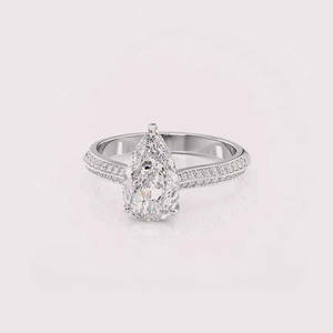 18KT White Gold Lab Grown IGI Certified Pear Diamond Bridal Ring - Product Image 2