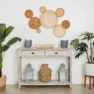 Elegante juego de 8 cestas de pared de algas marinas de bambú de ratán Acentos de pared elegantes - Product Image 3