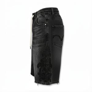 Shorts en jean pour hommes, solides, avec cristaux, broderie en strass, streetwear, jorts, coupe ample, délavés, décontractés, fabricant OEM, vente en gros - Product Image 3