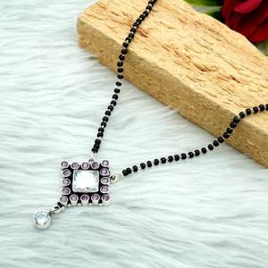 Collar de piedras preciosas de rubí de Plata de Ley 925 hecho a mano forma geométrica Mangalsutra para mujer regalo para ella - Product Image 3