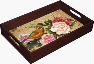 Bandejas para servir de madera rústica hechas a mano Bandejas impresas elegantes decorativas de comedor de MDF de lujo únicas Eco-Friendly para hogares - Product Image 2