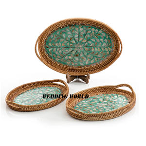 ชุดถาดหวายสำหรับเสิร์ฟสามชิ้นดีไซน์สร้างสรรค์ทำด้วยมือถาดหวายแบบคลาสสิก - Product Image 1
