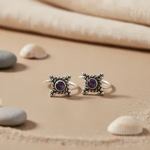 925 <b>Silver</b> Amethyst Hypoallergenic Nickel Free Fashion <b>Toe</b> <b>Rings</b> for Women Gemstone Jewelry - Product Image 3