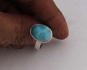 Larimar Natural 10x14mm Ajuste de bisel sólido 925 plata esterlina mujeres fiesta desgaste anillo eternidad Vermeil declaración joyería fina - Product Image 2