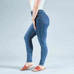 กางเกงยีนส์เอวสูงสำหรับผู้หญิงวินเทจทรงสลิมขายาว - Product Image 6