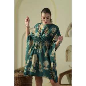 Vestido Kaftan Talla Única Emerald Palm, Elegante y Casual, Vestido Largo de Algodón para Mujer, Personalizado para Ocasiones Especiales, Talla XL Disponible - Product Image 4