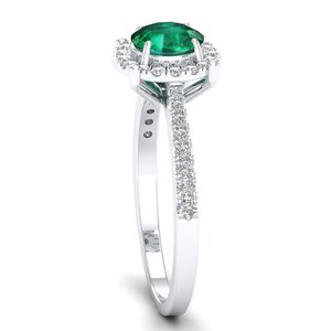 Anillo de Halo con Gema Esmeralda de Corte Redondo de 0.84 Quilates y Moissanita, Plata de Ley 925, Precio al por Mayor REYES, Joyería Fina para Mujer - Product Image 3