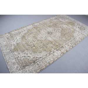 Vintage 4.9x8.7 ft Rug, Large Turkish Rug, <b>Brown</b> White Plants & trees <b>Wool</b> Rug - Product Image 4