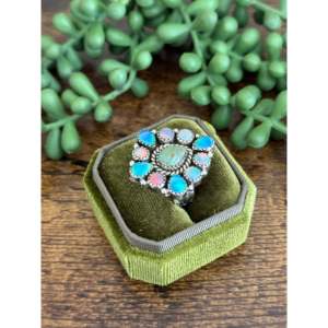 Southwest Handmade Turquoise Cluster Ring Sterling Silver Adjustable Bezel <b>Set</b> - Product Image 3
