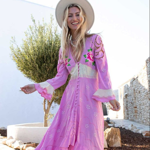 Vestido largo de algodón 100% con bordado Floral para verano - Product Image 1