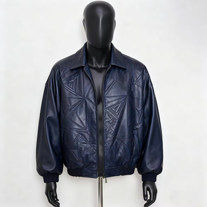 OEM Custom <b>Men's</b> Embossed Logo Stand Collar <b>Trucker</b> Motorcycle Bomber <b>Jacket</b> Winter Season PU Leather <b>Jacket</b> - Product Image 6