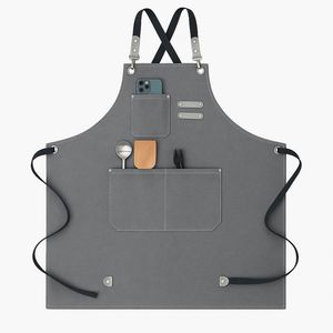 Tablier de cuisine réglable en cuir avec tissu en toile pour hommes et femmes, utilisation en restaurant et bar - Product Image 4