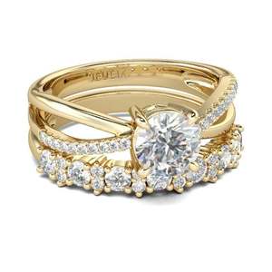 Ensemble de bagues en argent sterling plaqué or Jeulia, coupe ronde - Style tendance - Product Image 2