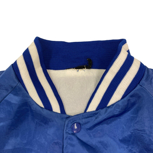 แจ็คเก็ตบอมเบอร์ทีมโรงเรียนผ้าซาตินสีน้ำเงินเข้มสไตล์เบสบอลย้อนยุคเสื้อโค้ทกันลมวิทยาลัยน้ำหนักเบา - Product Image 2