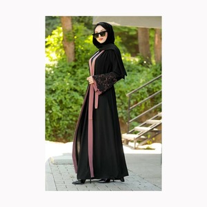 Abaya de l'Aïd à manches bouffantes, robe musulmane douce et unie caftan soyeux de Dubaï et de Turquie vêtements islamiques cardigan abayas du golfe - Product Image 2