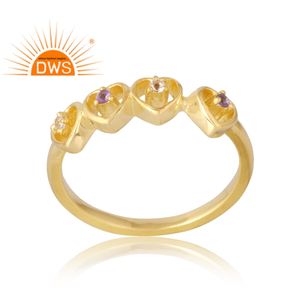 Última venta plata esterlina 925 18K chapado en oro amatista natural y topacio blanco anillo de piedras preciosas Demi joyería fina para regalo de mujer - Product Image 1